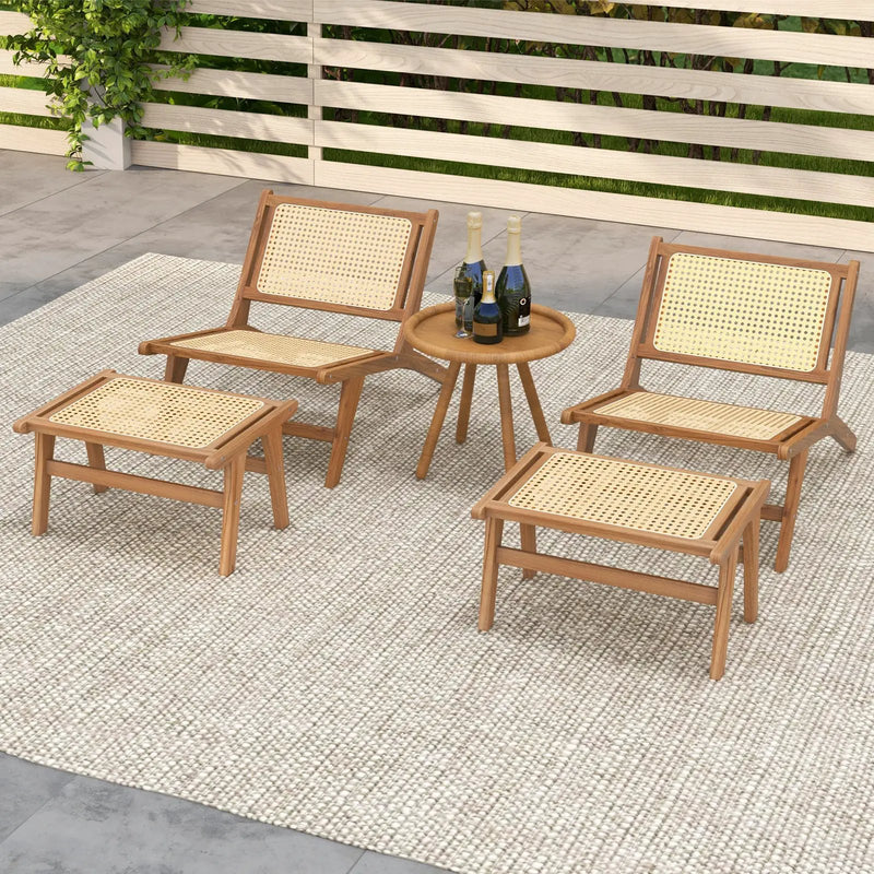 Teak Wooden Chair with Handwoven Rattan Seat and Backrest by DirectDeals