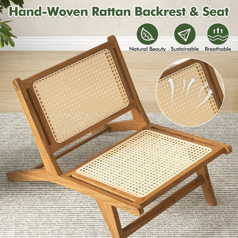 Teak Wooden Chair with Handwoven Rattan Seat and Backrest by DirectDeals