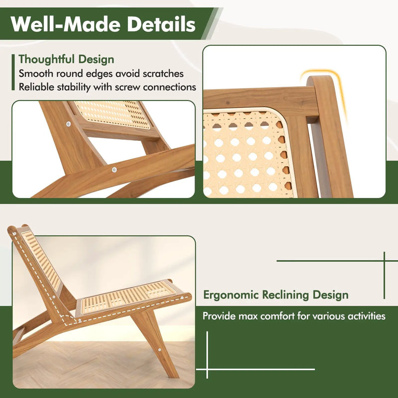 Teak Wooden Chair with Handwoven Rattan Seat and Backrest by DirectDeals