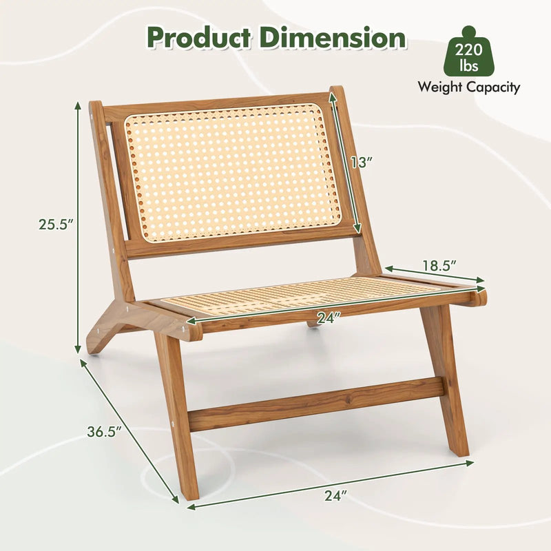 Teak Wooden Chair with Handwoven Rattan Seat and Backrest by DirectDeals