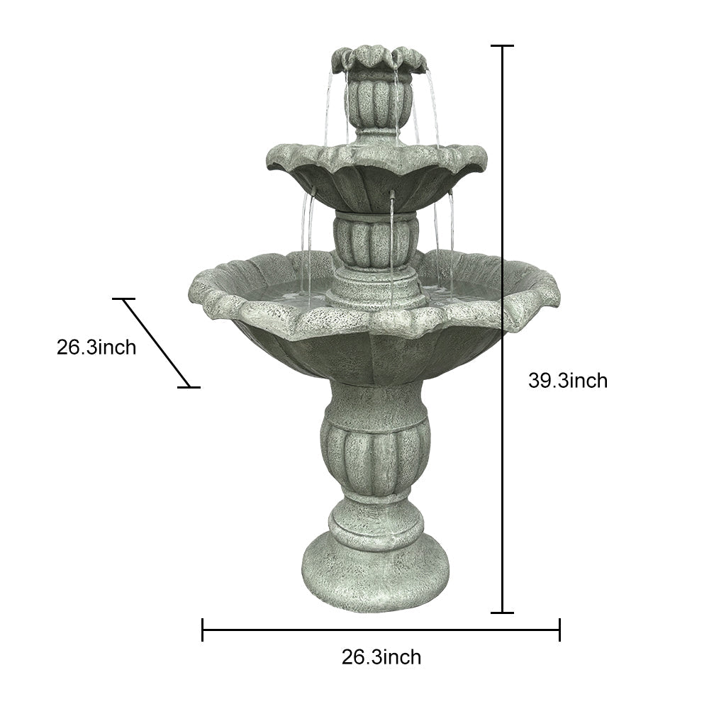 Concrete Lotus Fountain Tiered Outdoor, dimensions drawing