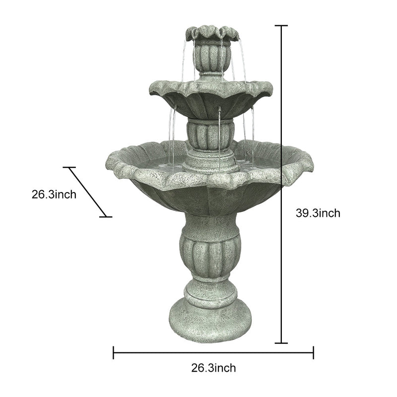 Concrete Lotus Fountain Tiered Outdoor, dimensions drawing