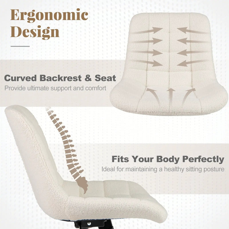 Teddy Fleece Armless Office Chair Makeup Vanity Chair-White by DirectDeals