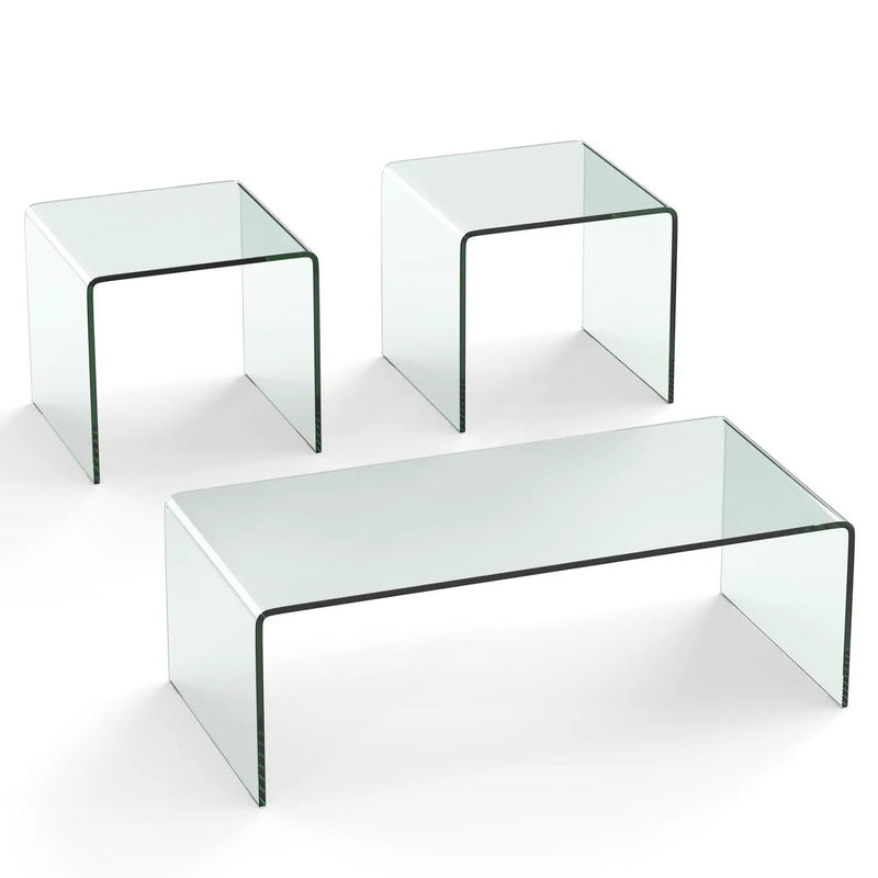 Tempered Glass Coffee Table Set of 3 with 1 Clear Coffee Table and 2 End Tables by DirectDeals