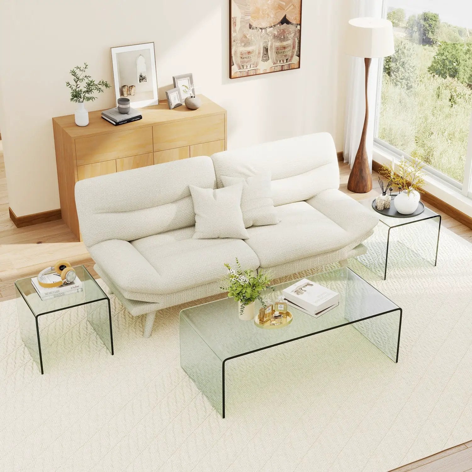 Tempered Glass Coffee Table Set of 3 with 1 Clear Coffee Table and 2 End Tables by DirectDeals