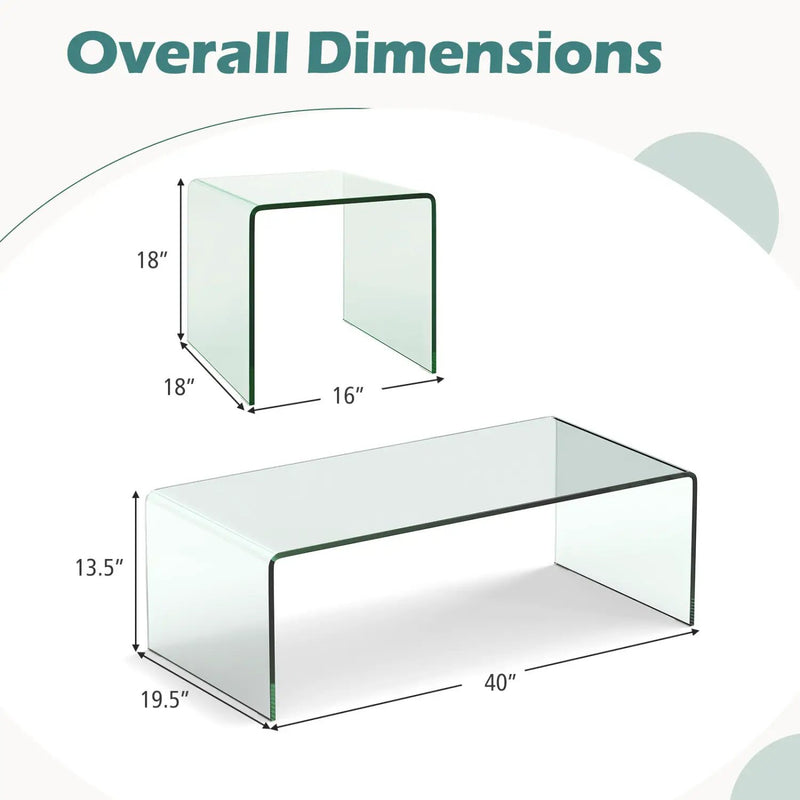 Tempered Glass Coffee Table Set of 3 with 1 Clear Coffee Table and 2 End Tables by DirectDeals
