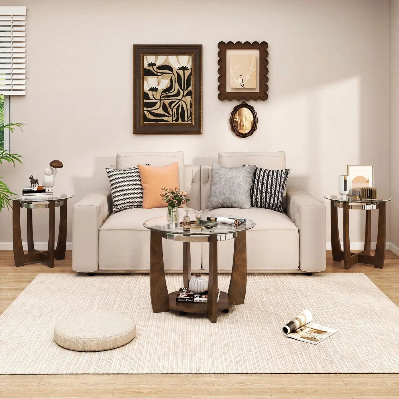 Tempered Glass Coffee Table Set of 3 for Living Room Bedroom by DirectDeals
