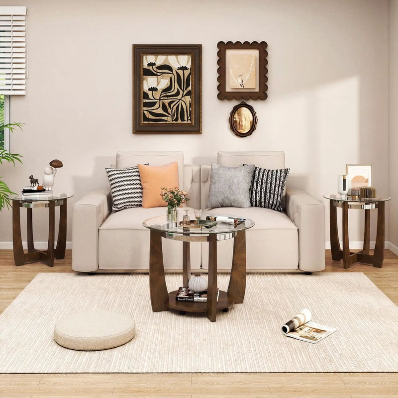 Tempered Glass Coffee Table Set of 3 for Living Room Bedroom by DirectDeals