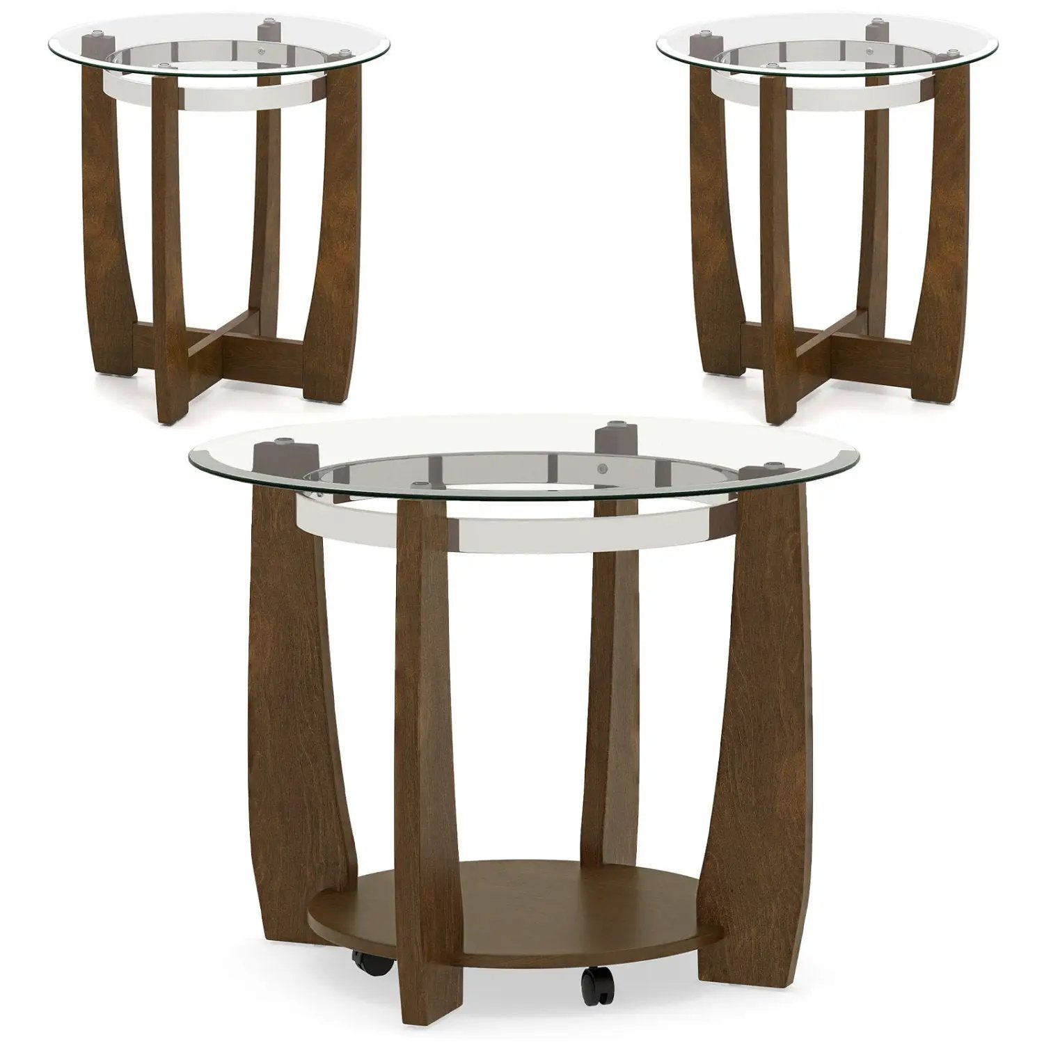 Tempered Glass Coffee Table Set of 3 for Living Room Bedroom by DirectDeals