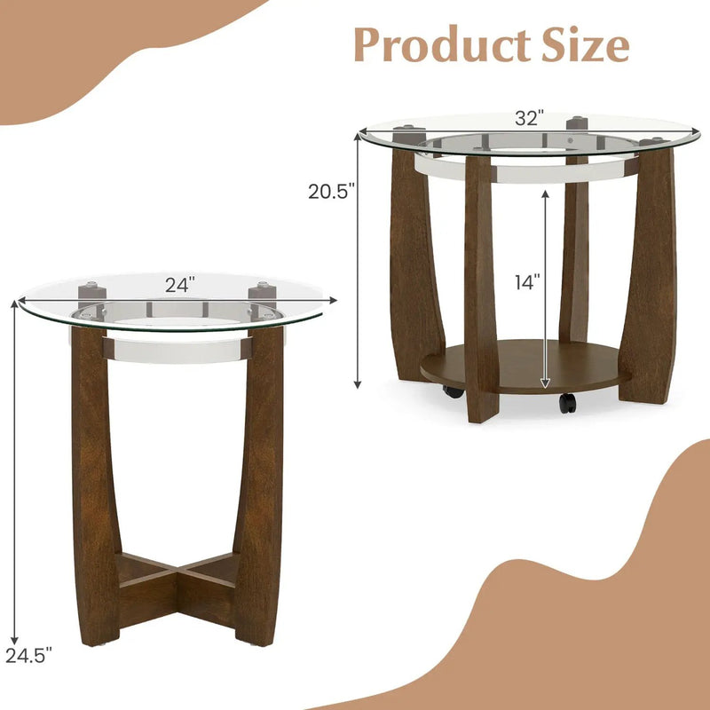 Tempered Glass Coffee Table Set of 3 for Living Room Bedroom by DirectDeals