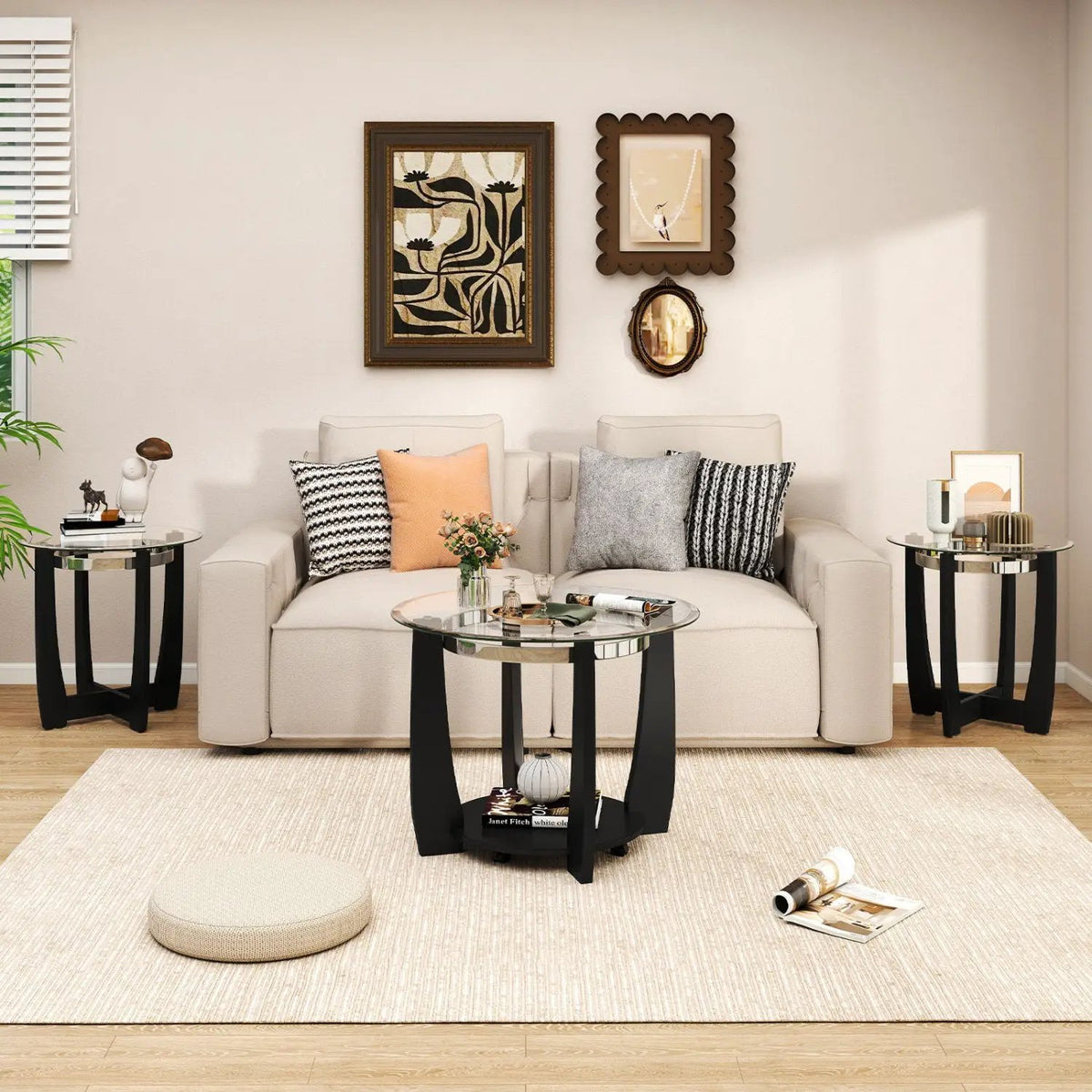Tempered Glass Coffee Table Set of 3 for Living Room Bedroom by DirectDeals