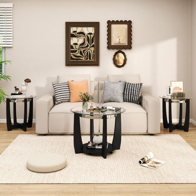 Tempered Glass Coffee Table Set of 3 for Living Room Bedroom by DirectDeals
