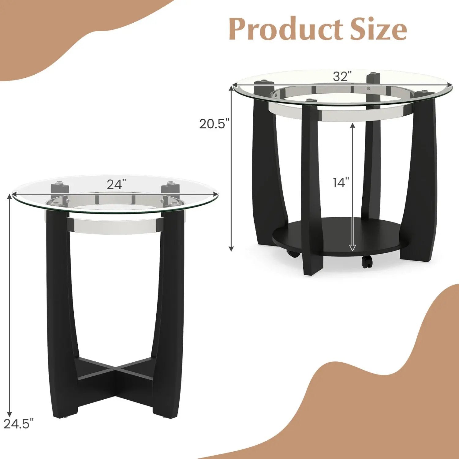 Tempered Glass Coffee Table Set of 3 for Living Room Bedroom by DirectDeals