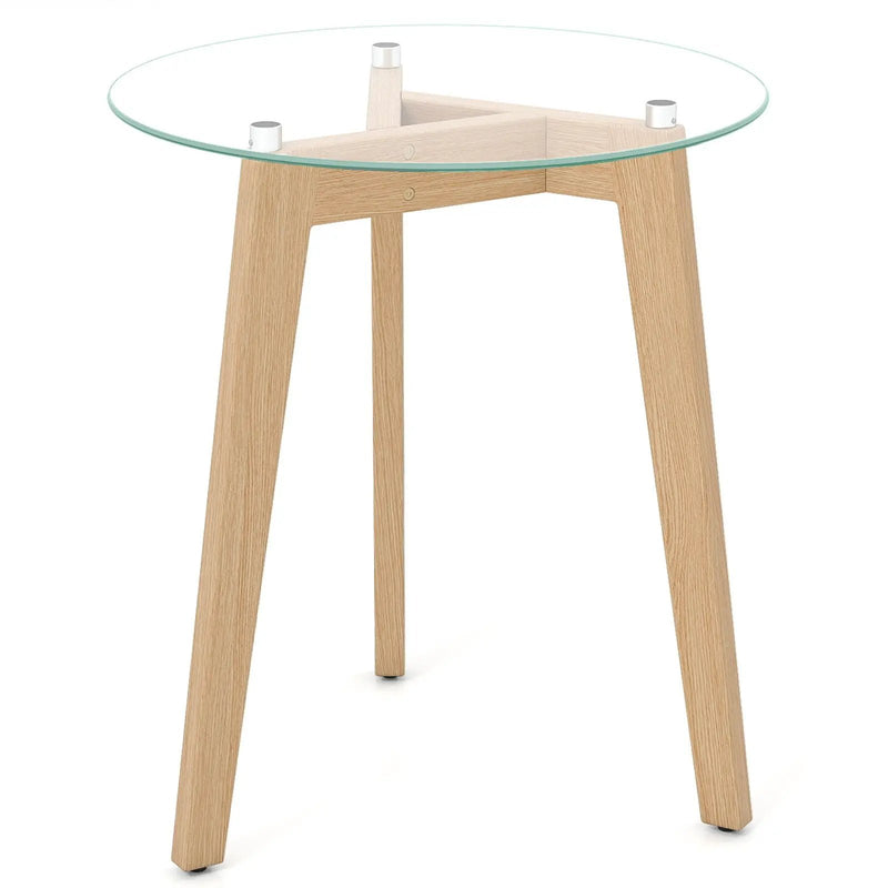 Tempered Glass End Table Round with Solid Rubber Wood Structure by DirectDeals