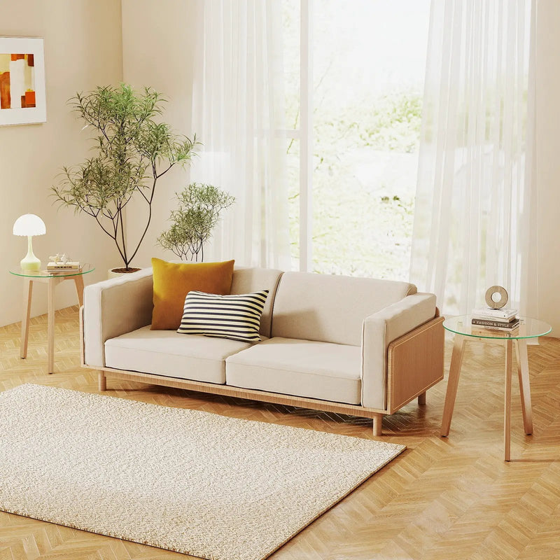 Tempered Glass End Table Round with Solid Rubber Wood Structure by DirectDeals