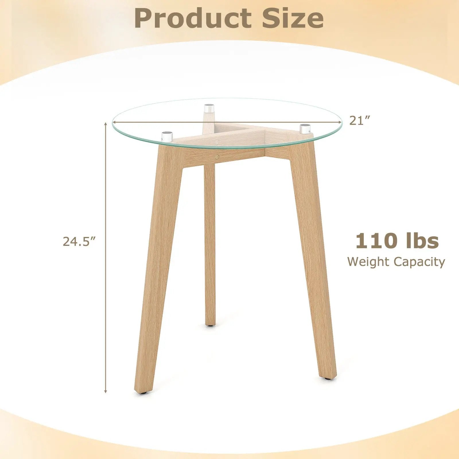 Tempered Glass End Table Round with Solid Rubber Wood Structure by DirectDeals