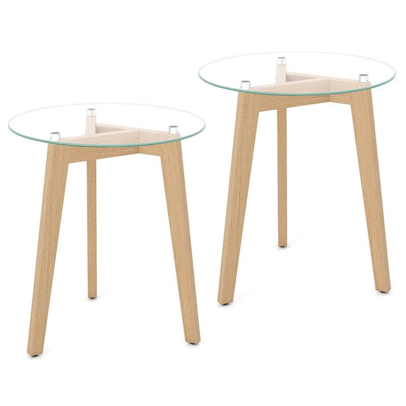 Tempered Glass End Table Round with Solid Rubber Wood Structure by DirectDeals
