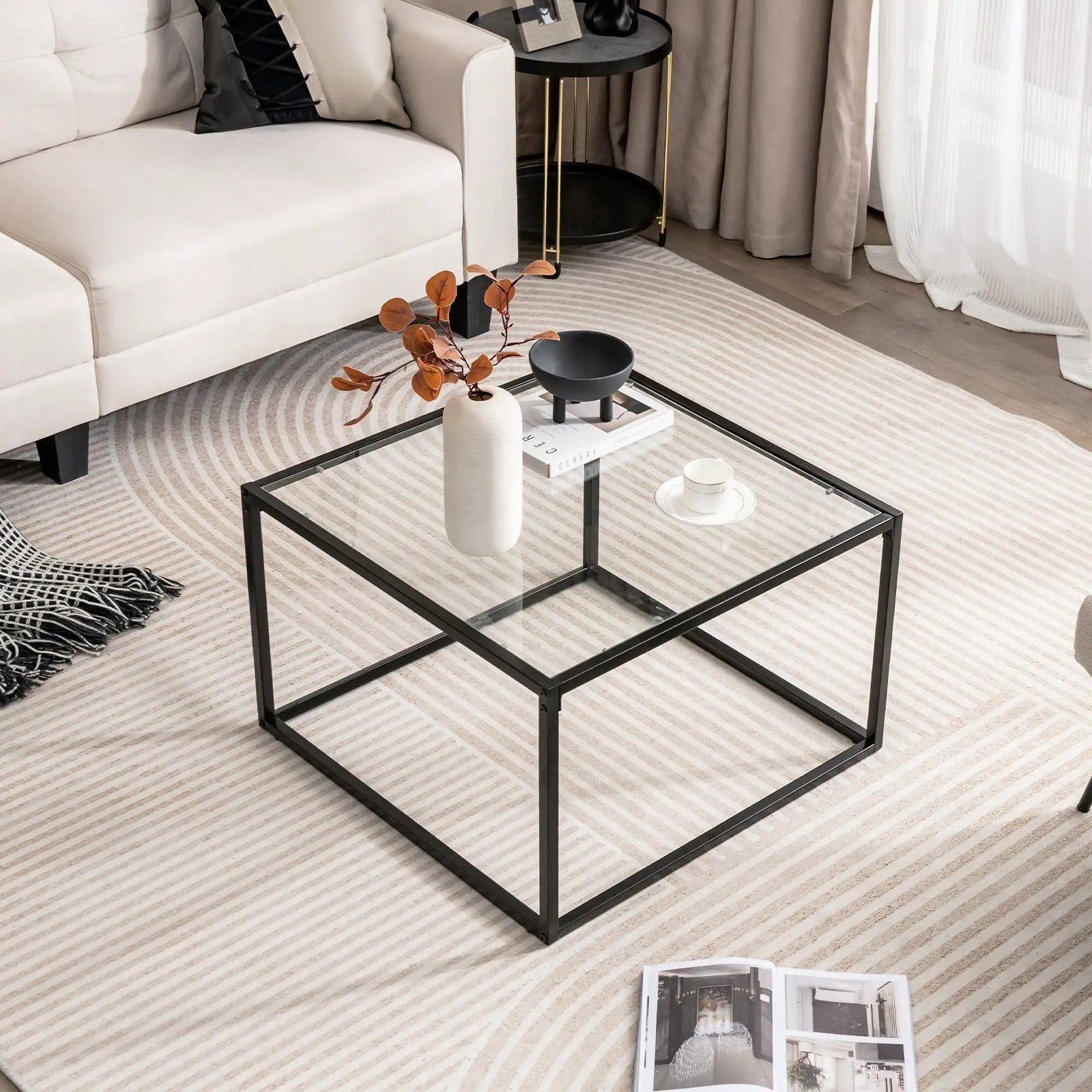 27.5 Inch Home Square Tea Table with Heavy-duty Metal Frame by DirectDeals