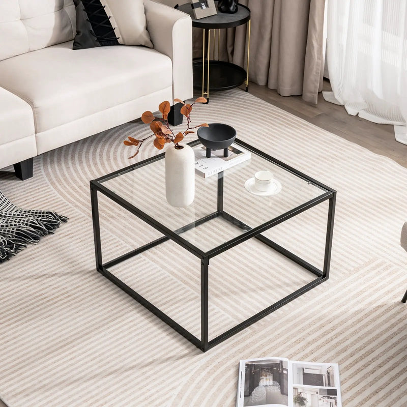 27.5 Inch Home Square Tea Table with Heavy-duty Metal Frame by DirectDeals