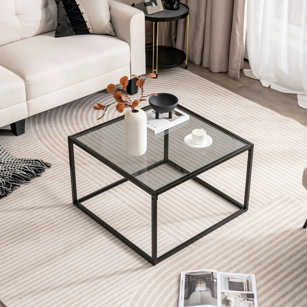 27.5 Inch Home Square Tea Table with Heavy-duty Metal Frame by DirectDeals
