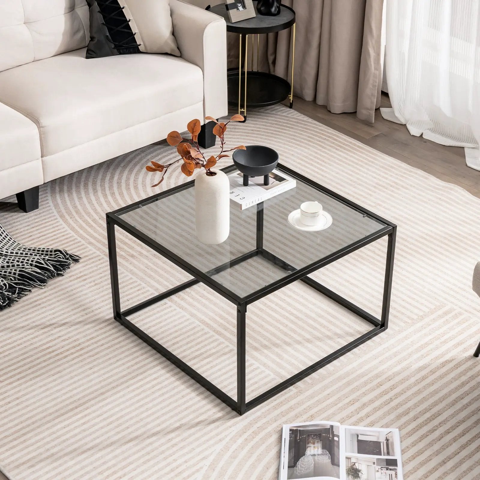 27.5 Inch Home Square Tea Table with Heavy-duty Metal Frame by DirectDeals