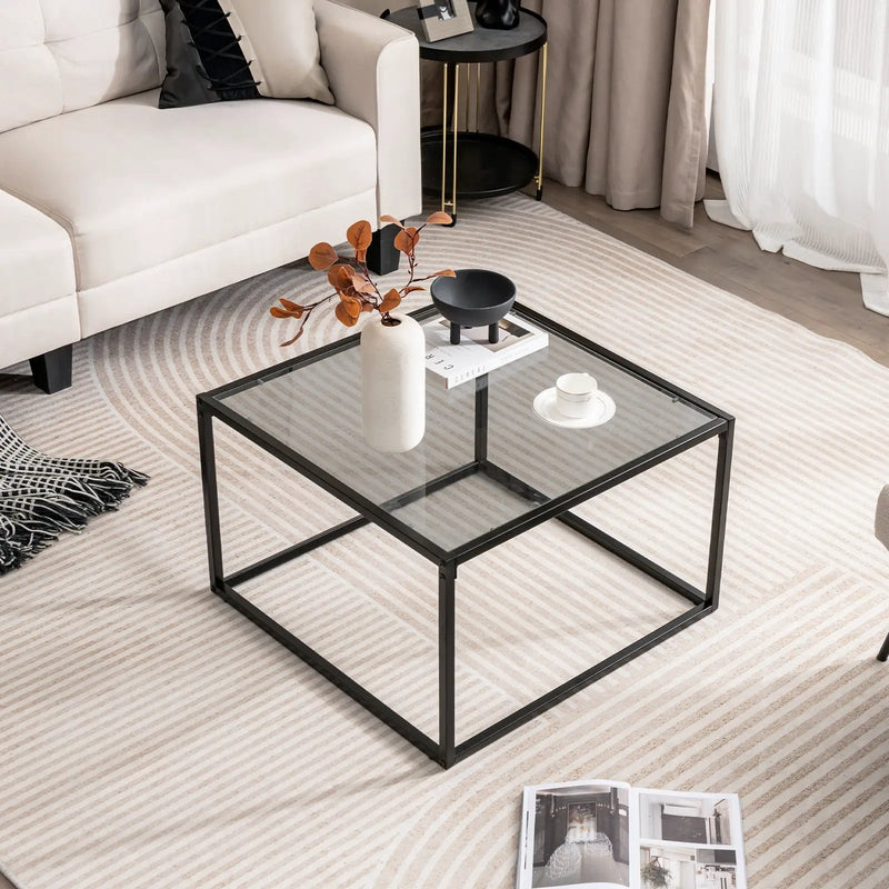 27.5 Inch Home Square Tea Table with Heavy-duty Metal Frame by DirectDeals