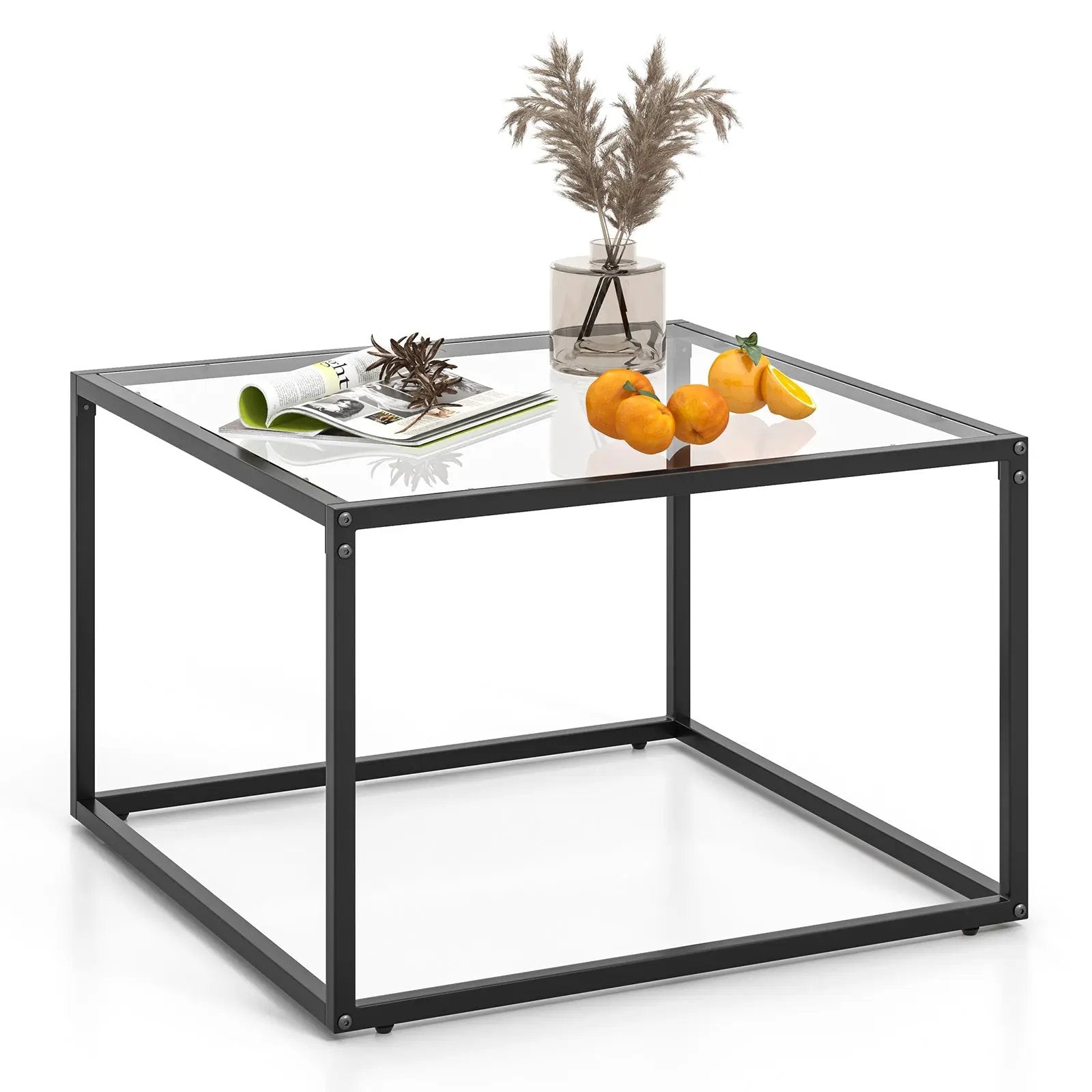 27.5 Inch Home Square Tea Table with Heavy-duty Metal Frame by DirectDeals