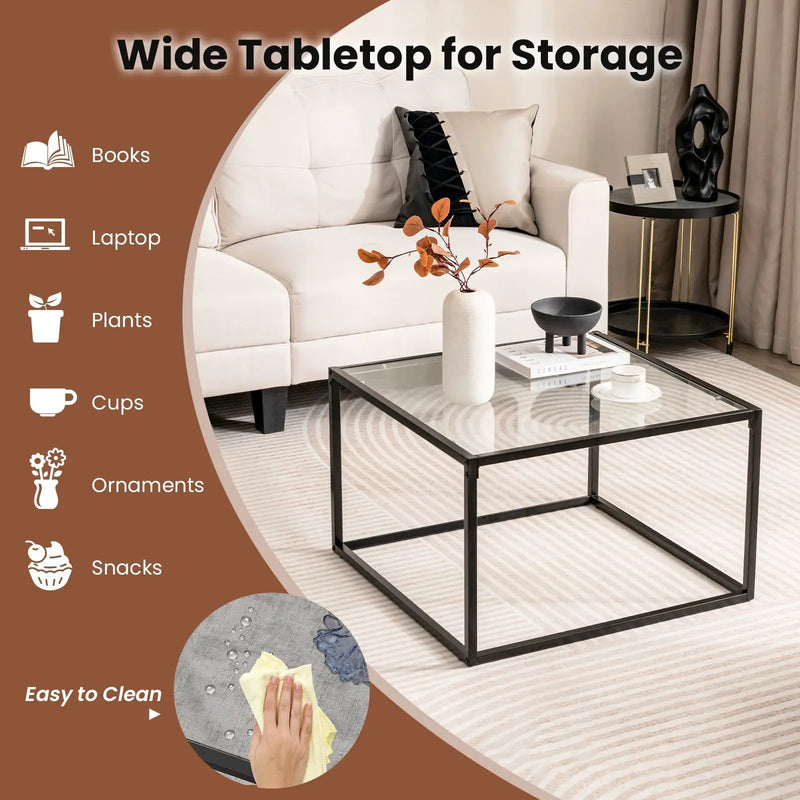 27.5 Inch Home Square Tea Table with Heavy-duty Metal Frame by DirectDeals
