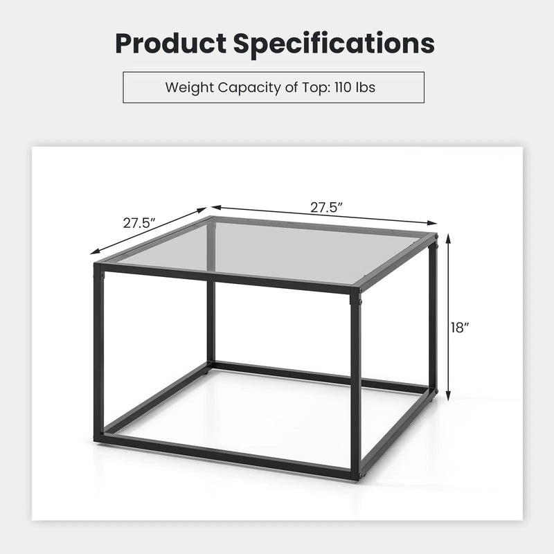 27.5 Inch Home Square Tea Table with Heavy-duty Metal Frame by DirectDeals