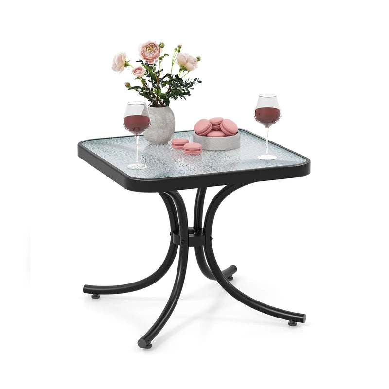 Tempered Glass Top Patio Table with Heavy-duty Metal Frame for Garden Poolside-Black by DirectDeals