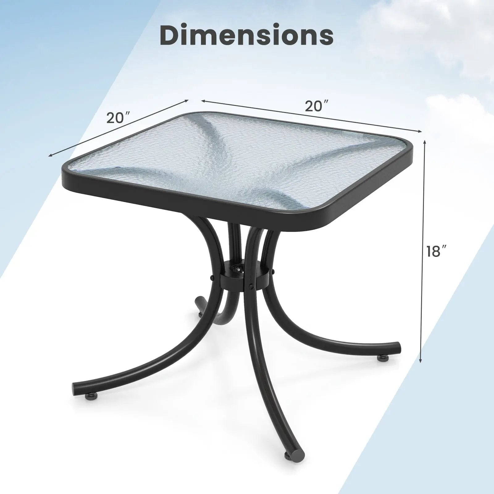 Tempered Glass Top Patio Table with Heavy-duty Metal Frame for Garden Poolside-Black by DirectDeals