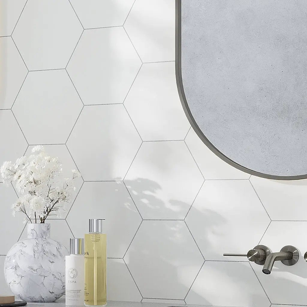 Chiffon White 8x9 Matte Hexagon Porcelain Tile (25 pack, 9.93 sq ft/case) by Apollo Tile