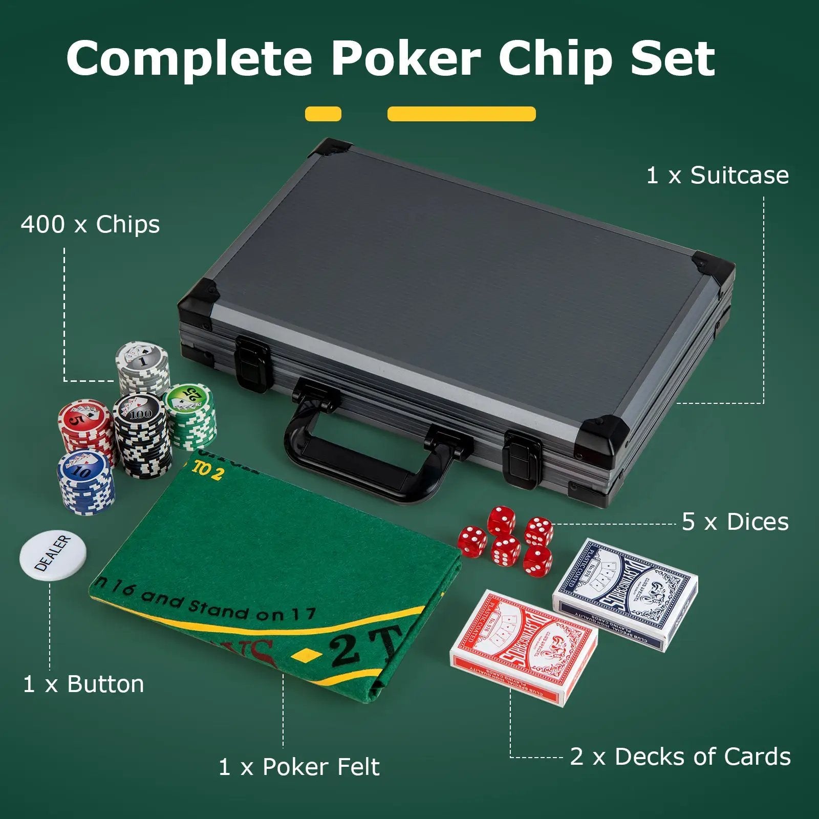 Texas Holdem Poker Chip Set Casino Poker Chips with 400 Pieces Chips-Black by DirectDeals
