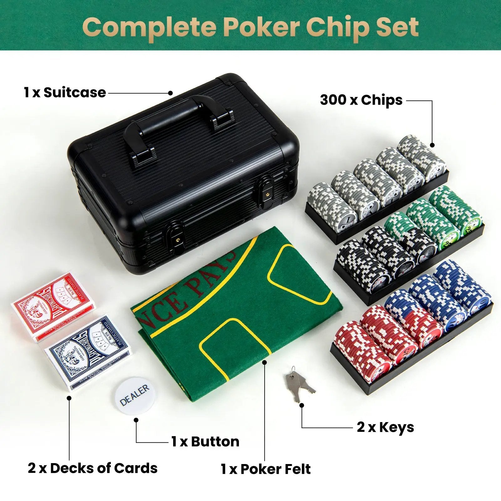 Texas Holdem Poker Chip Set with 300 Pieces Chips-Black by DirectDeals