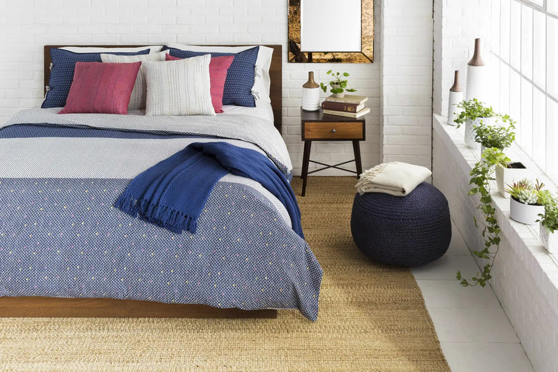 Gail Navy Jute Knitted Pouf by Boutique Rugs
