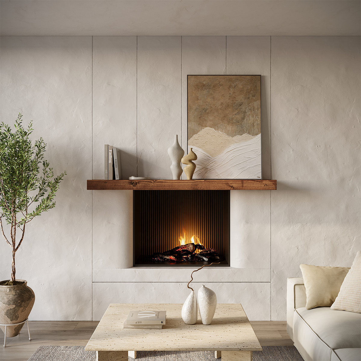Textured Solid Floating Timber Fireplace Mantel Shelf by Dogberrycollections