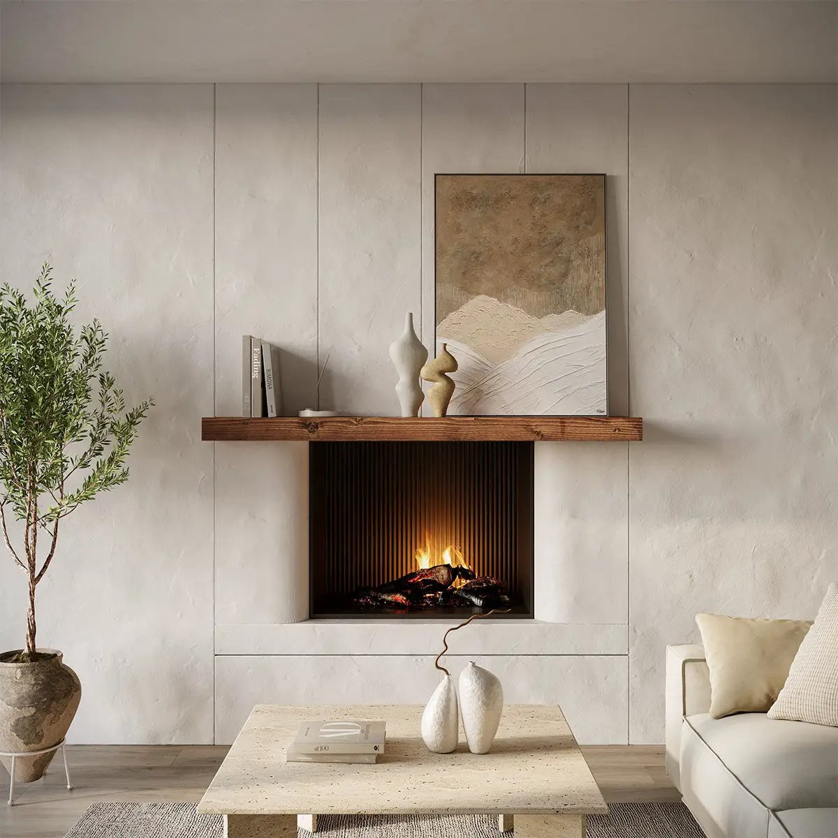 Textured Solid Floating Timber Fireplace Mantel Shelf by Dogberrycollections
