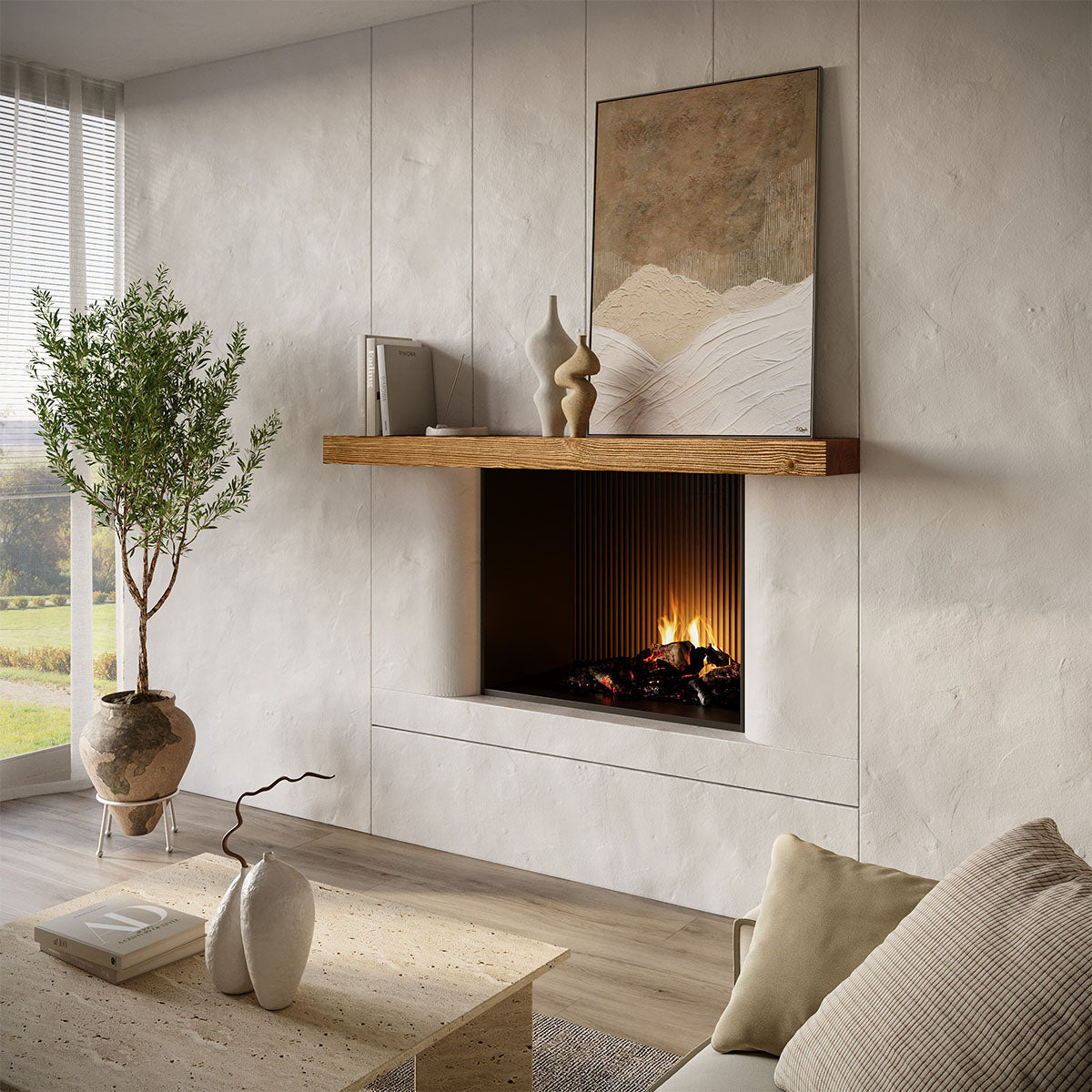 Textured Solid Floating Timber Fireplace Mantel Shelf by Dogberrycollections
