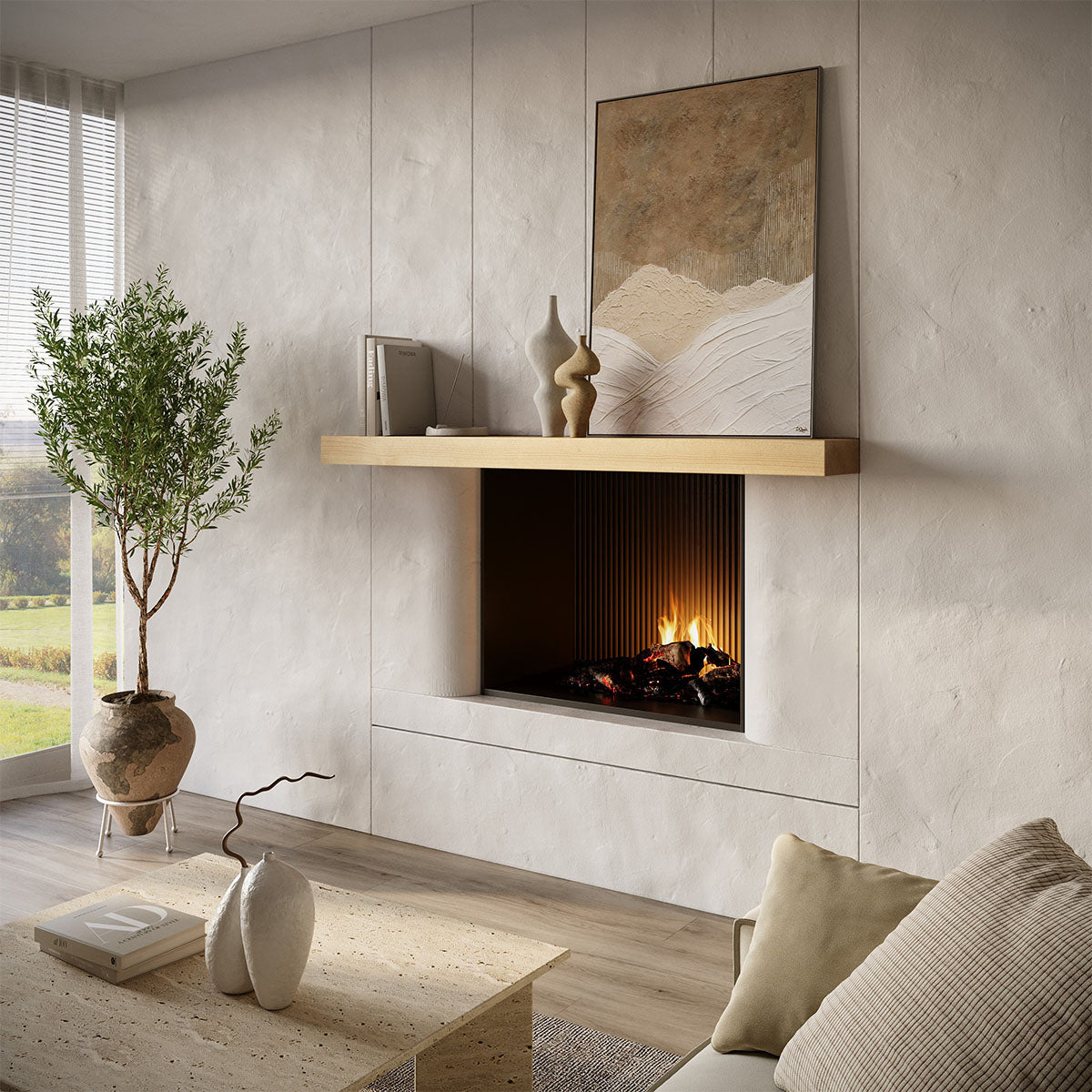 Textured Solid Floating Timber Fireplace Mantel Shelf by Dogberrycollections