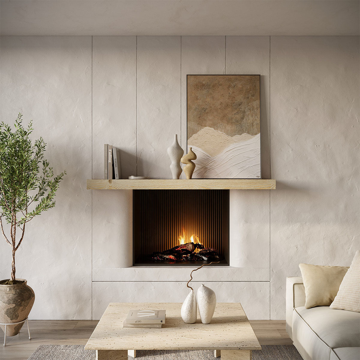 Textured Solid Floating Timber Fireplace Mantel Shelf by Dogberrycollections