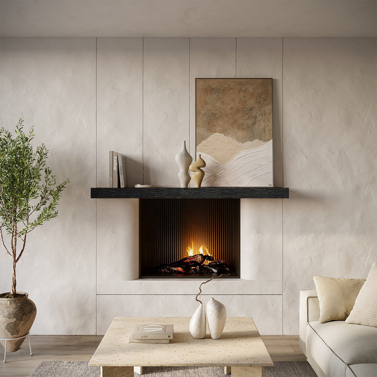 Textured Solid Floating Timber Fireplace Mantel Shelf by Dogberrycollections