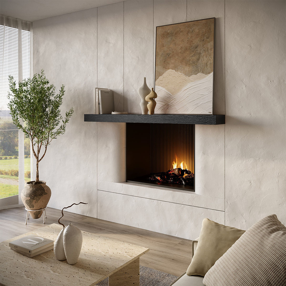 Textured Solid Floating Timber Fireplace Mantel Shelf by Dogberrycollections