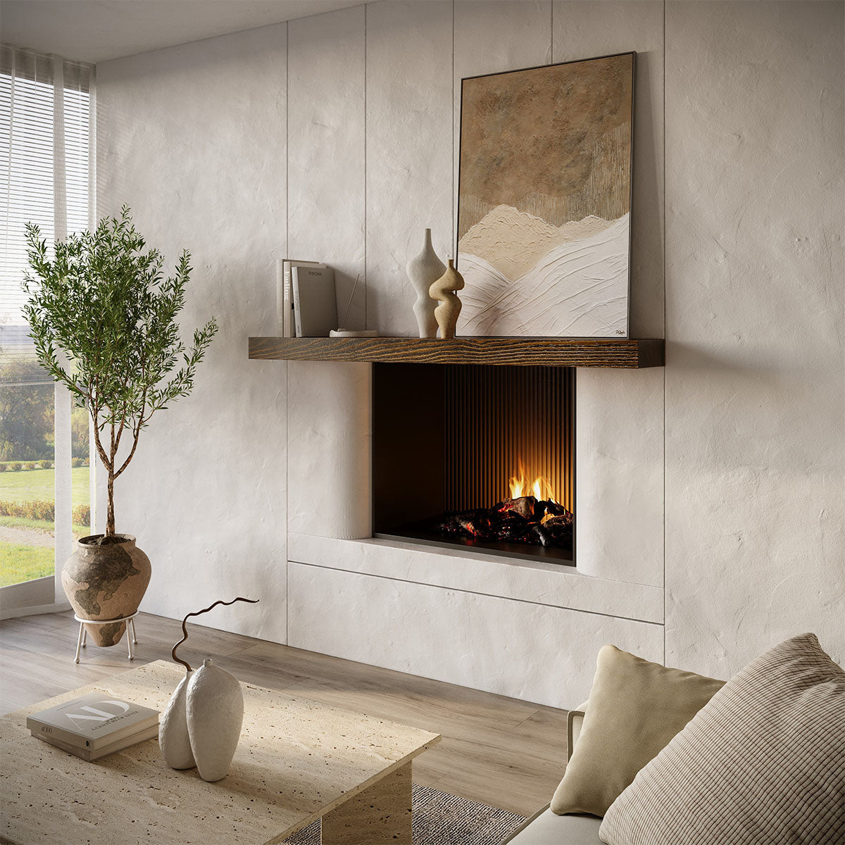 Textured Solid Floating Timber Fireplace Mantel Shelf by Dogberrycollections