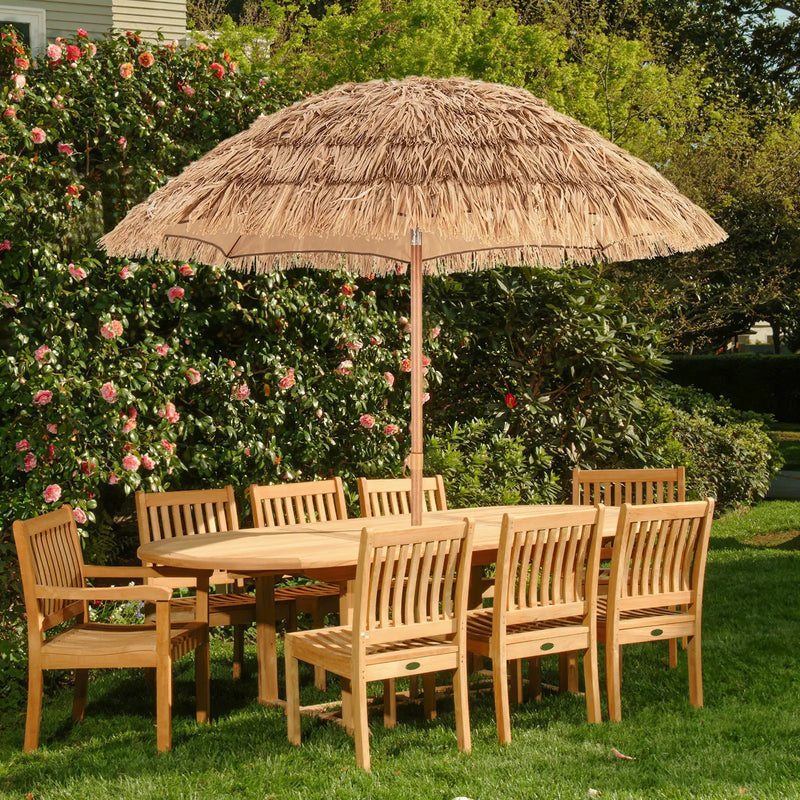 6.5 Feet Thatched Tiki Umbrella with Foldable Stand Push Button Tilt-Natural by DirectDeals
