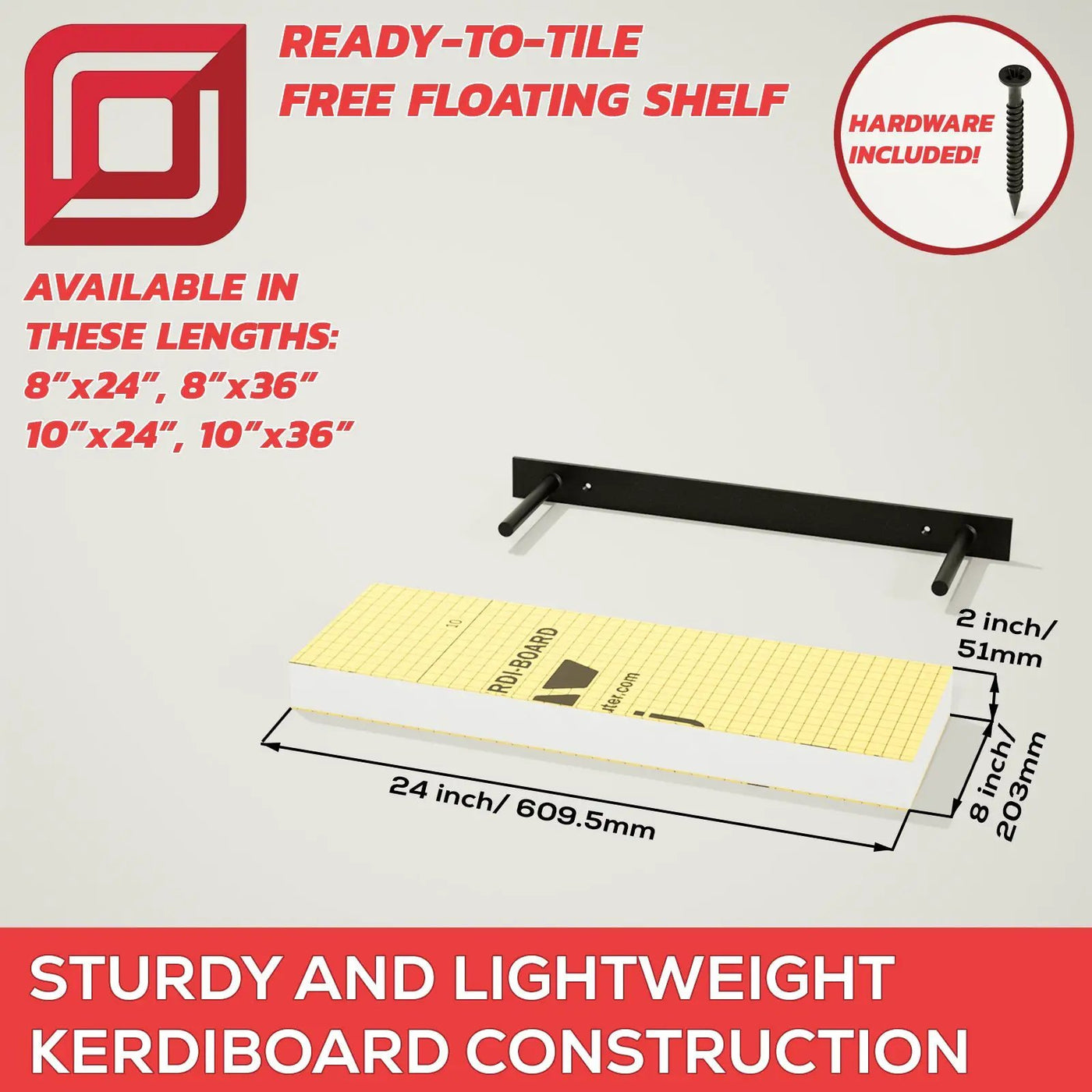 The Original™ Ready-to-Tile Free Floating Shelf with Orange Waterproof Board by The Original Granite Bracket