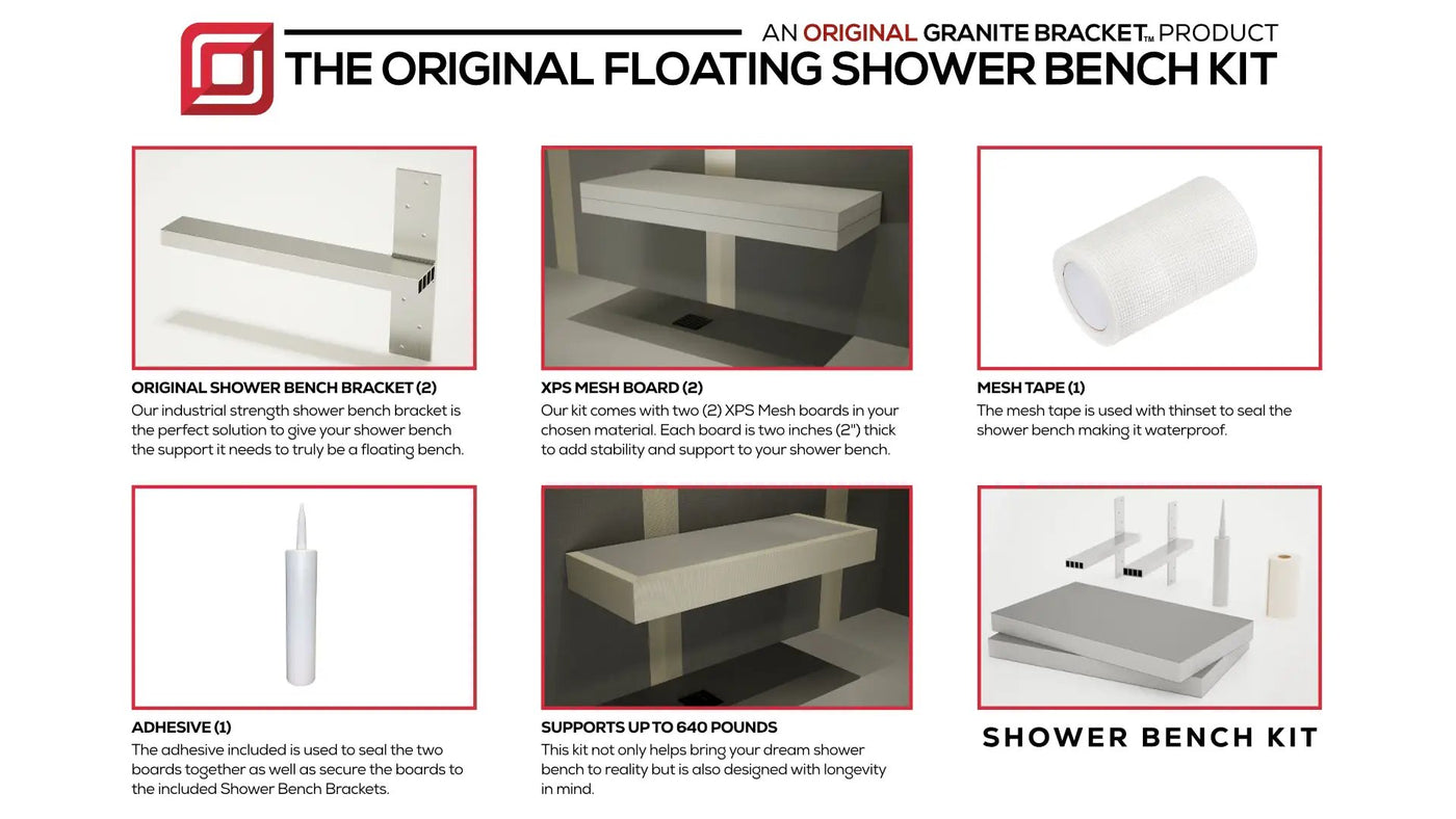 The Original Floating Shower Bench Kit­™ with wedi® & Original Shower Bench Bracket® by The Original Granite Bracket