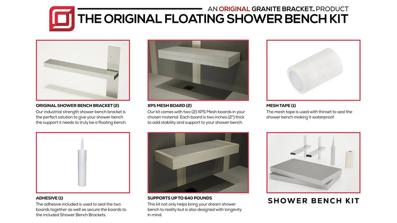 The Original Floating Shower Bench Kit­™ with GoBoard® & Original Shower Bench Bracket® by The Original Granite Bracket