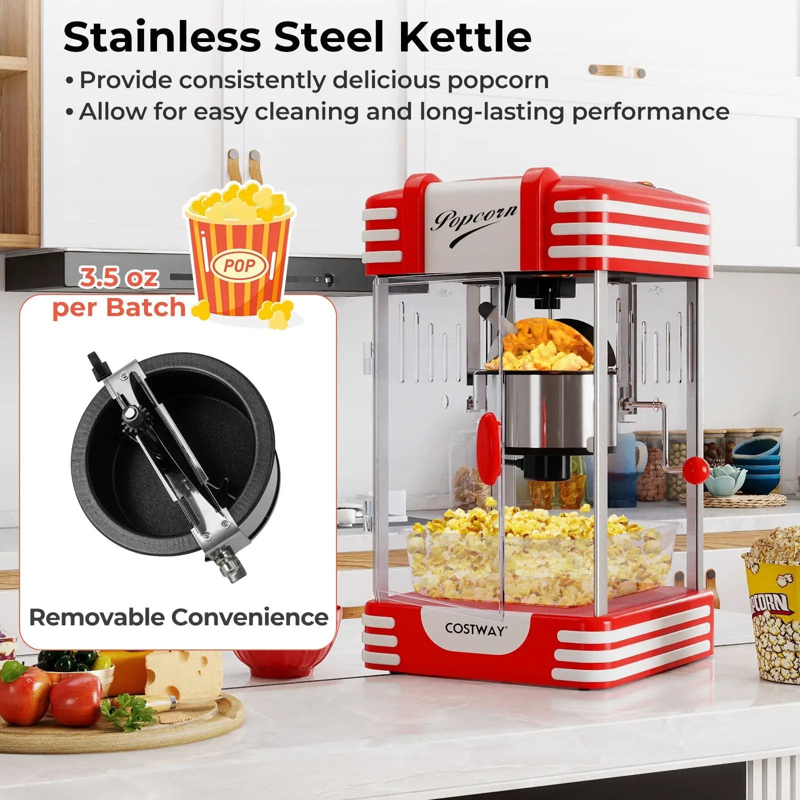 Theater Style Countertop Popcorn Maker with Stainless Steel Kettle-Red by DirectDeals