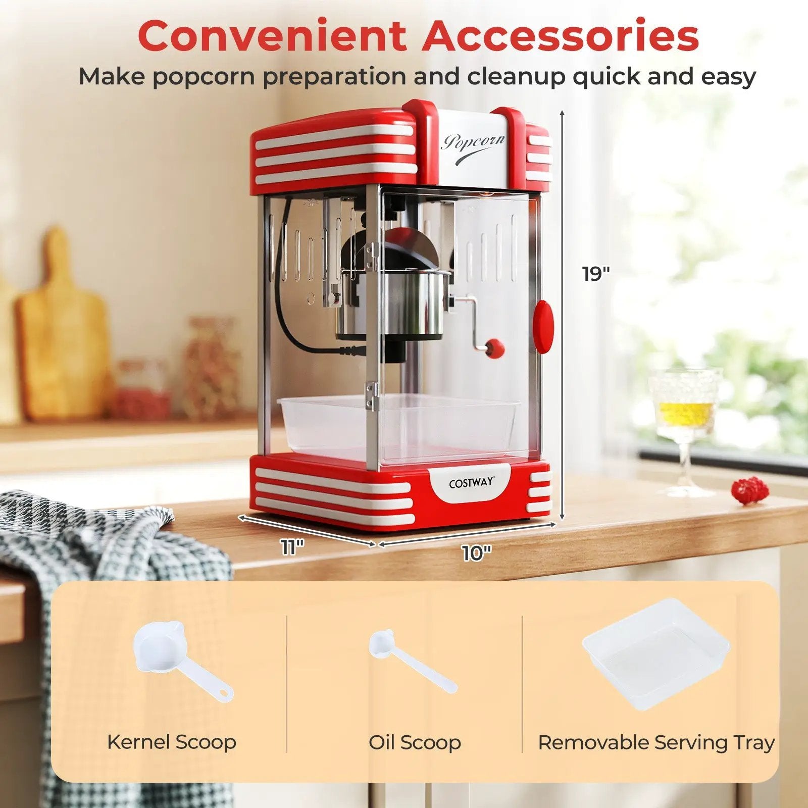 Theater Style Countertop Popcorn Maker with Stainless Steel Kettle-Red by DirectDeals