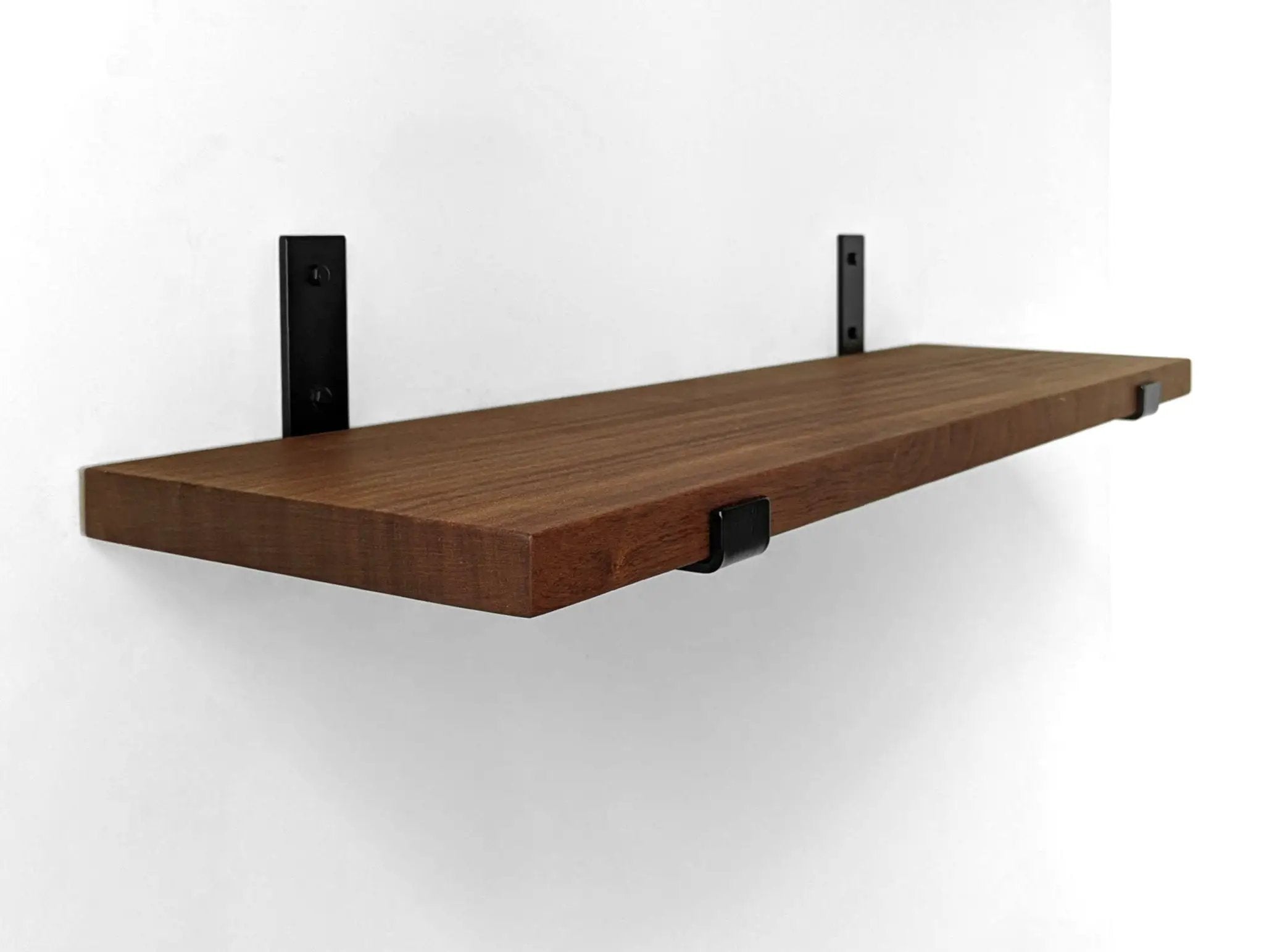 Thick Oak Shelf with Black Steel J Brackets by NookWoodworking
